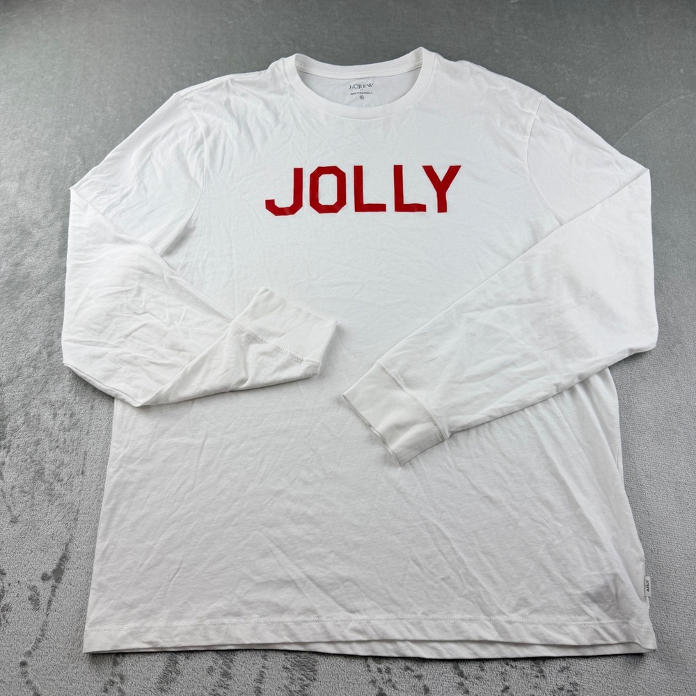 J.CREW Women's XL Long Sleeve Jolly Graphic T-Shirt White Red